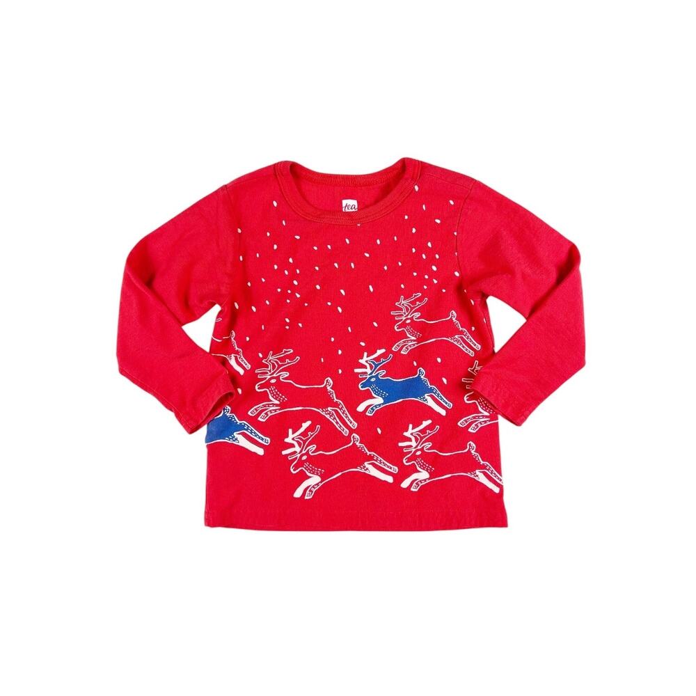 Tea Collection Reindeer Romp Graphic Long Sleeve Tee Red 12-18 Months Holiday